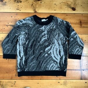 Moncler Women’s Size Large Sweater Black Grey Abstract Print 3/4 Sleeve